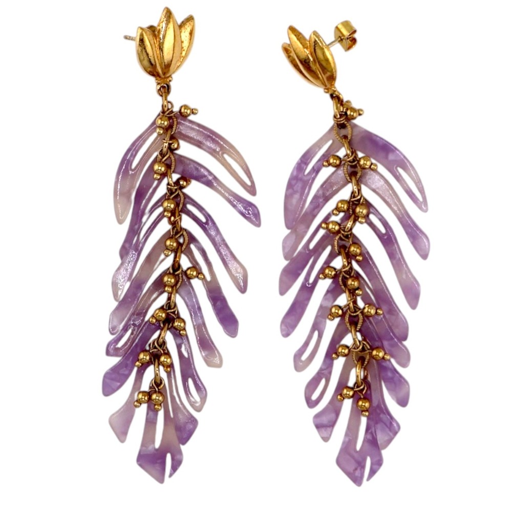 Gas Bijoux Bo Cavallo Lavender Acetate 24K Gold Leaf Statement Earrings - Picture 2 of 3